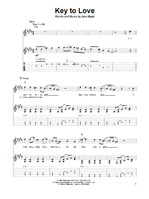 John Mayall's Bluesbreakers Key To Love sheet music notes and chords. Download Printable PDF.