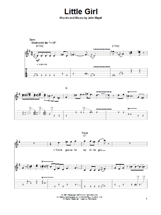 John Mayall's Bluesbreakers Little Girl sheet music notes and chords. Download Printable PDF.