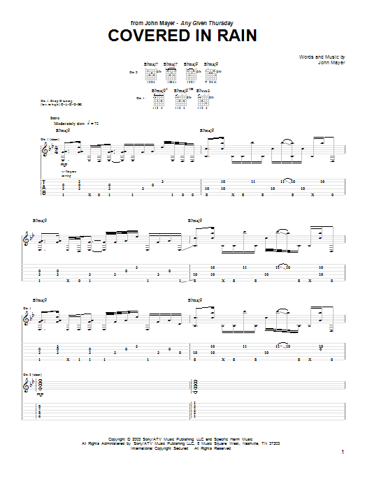 Learn to play John Mayer Covered In Rain sheet music for Guitar Tab in minutes. Price: 7.8900$ John Mayer Covered In Rain sheet music notes and chords arranged for Guitar Tab