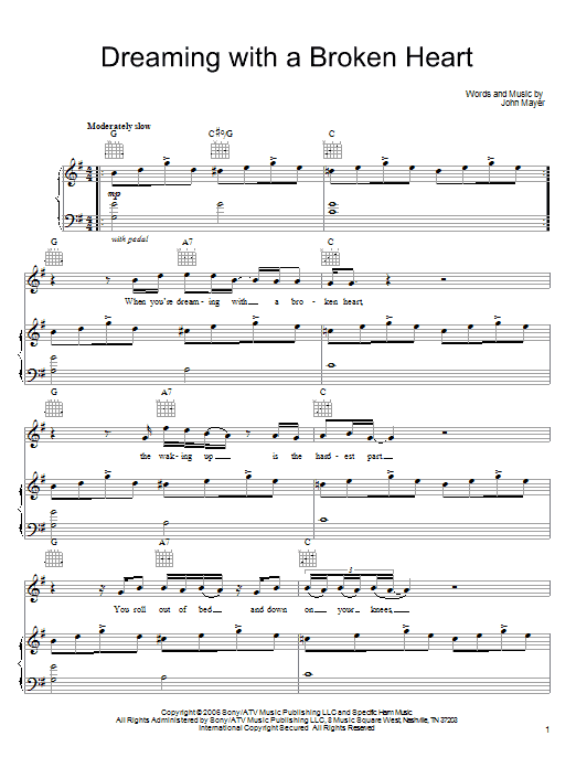 John Mayer Dreaming With A Broken Heart sheet music notes and chords. Download Printable PDF.