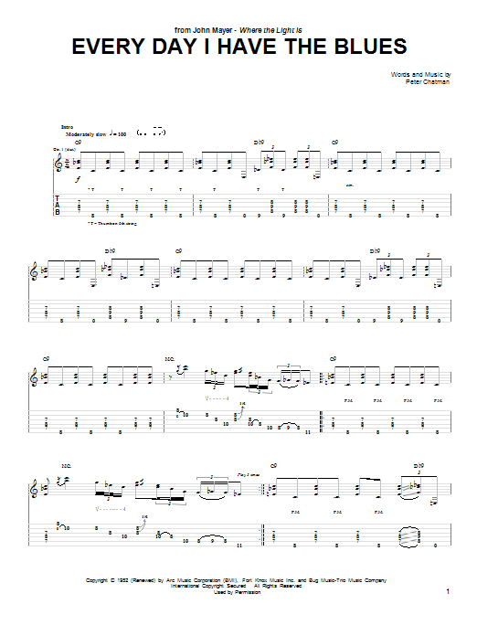 Learn to play John Mayer Every Day I Have The Blues sheet music for Guitar Tab in minutes. Price: 7.8900$ John Mayer Every Day I Have The Blues sheet music notes and chords arranged for Guitar Tab