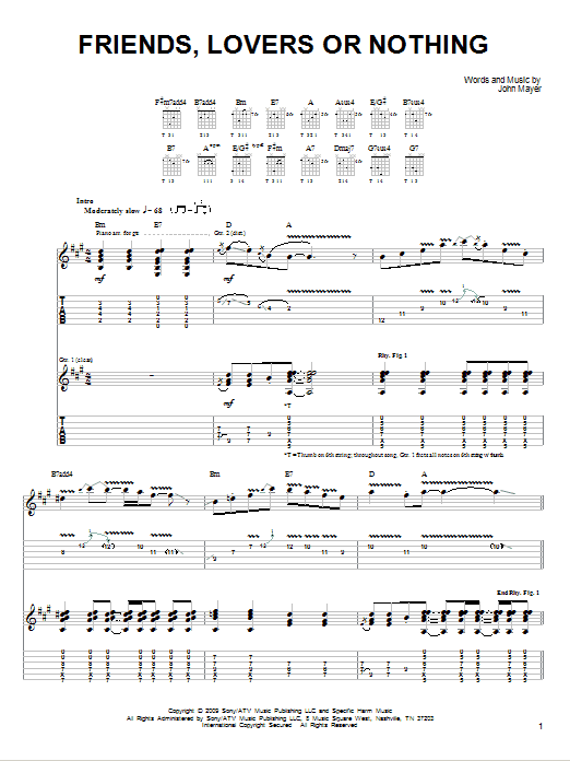 John Mayer Friends, Lovers Or Nothing sheet music notes and chords. Download Printable PDF.