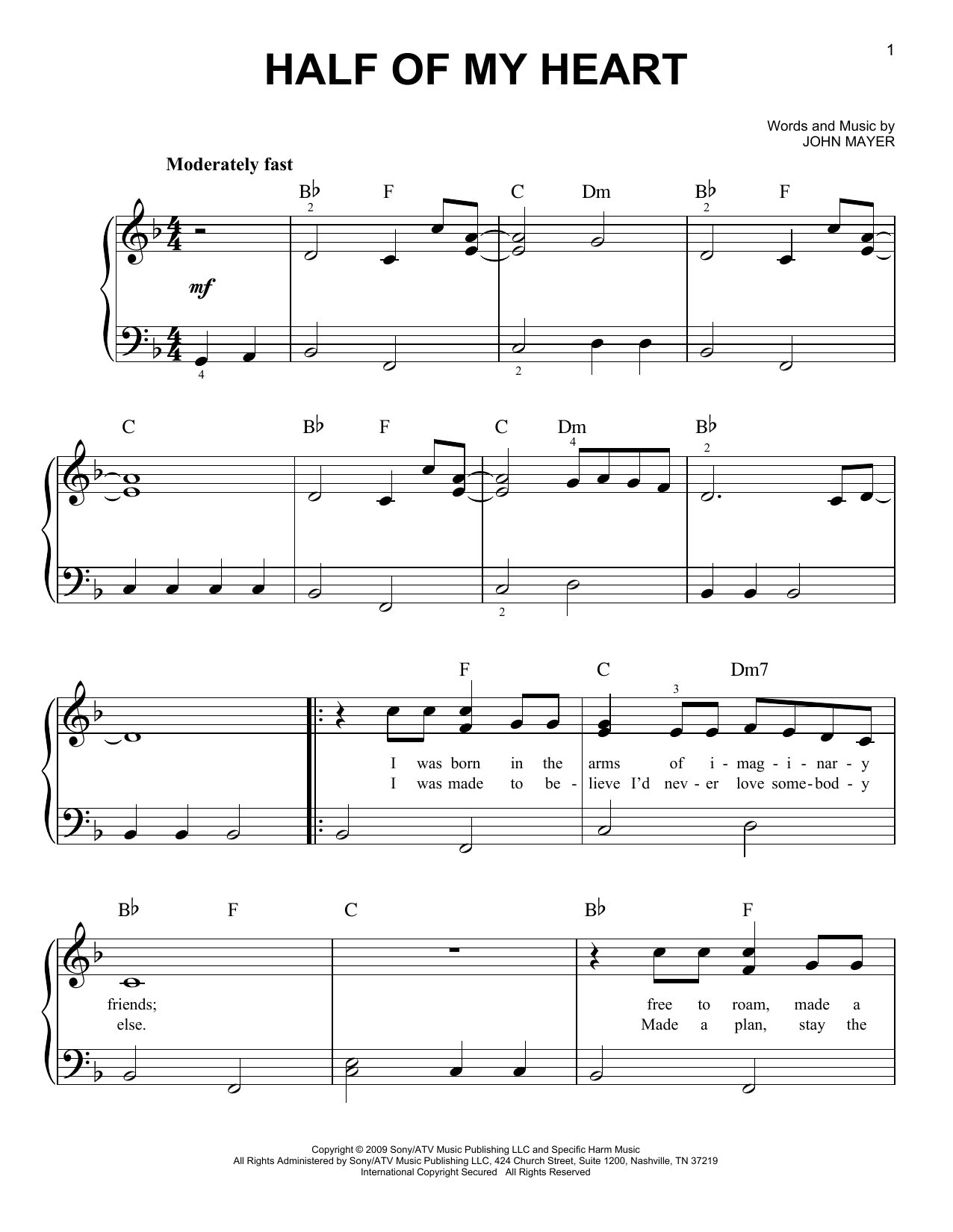 John Mayer Half Of My Heart (feat. Taylor Swift) sheet music notes and chords. Download Printable PDF.