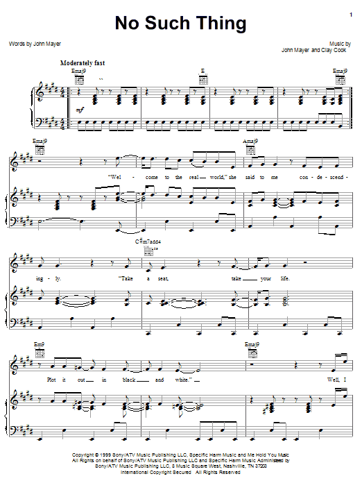 John Mayer No Such Thing sheet music notes and chords. Download Printable PDF.