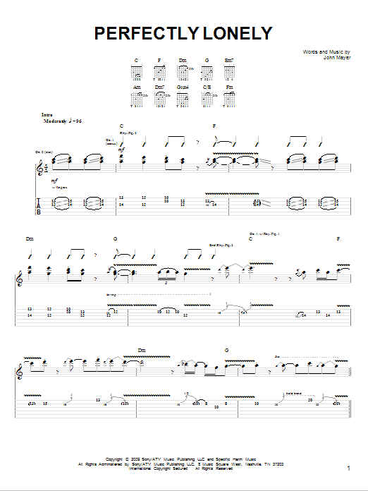 John Mayer Perfectly Lonely sheet music notes and chords. Download Printable PDF.