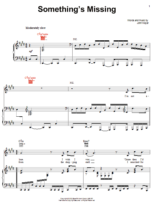 Learn to play John Mayer Something's Missing sheet music for Guitar Tab in minutes. Price: 7.8900$ John Mayer Something's Missing sheet music notes and chords arranged for Guitar Tab