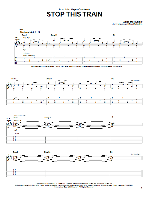 John Mayer Stop This Train sheet music notes and chords. Download Printable PDF.