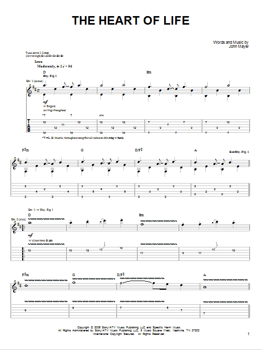 John Mayer The Heart Of Life sheet music notes and chords. Download Printable PDF.