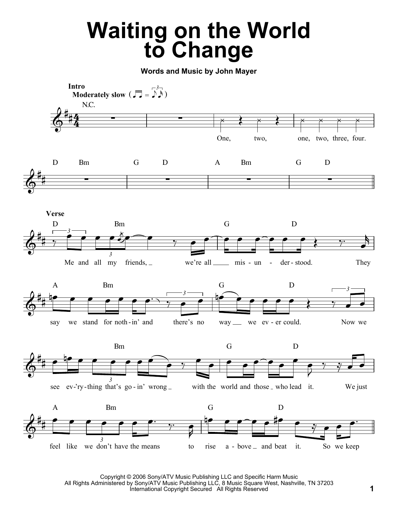 John Mayer Waiting On The World To Change sheet music notes and chords. Download Printable PDF.