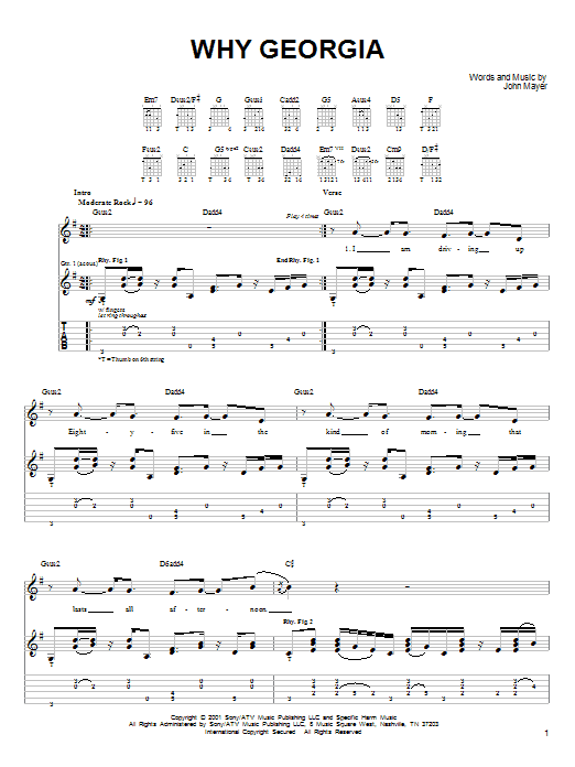 John Mayer Why Georgia sheet music notes and chords. Download Printable PDF.