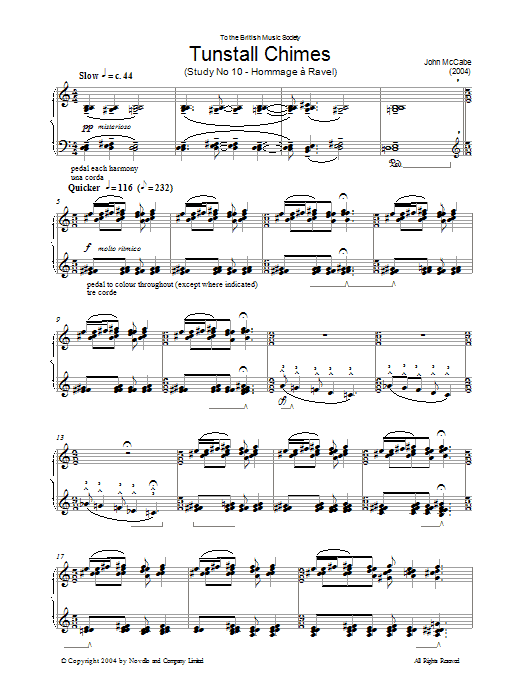 John McCabe Tunstall Chimes, Study No. 10 - Hommage A Ravel sheet music notes and chords arranged for Piano Solo