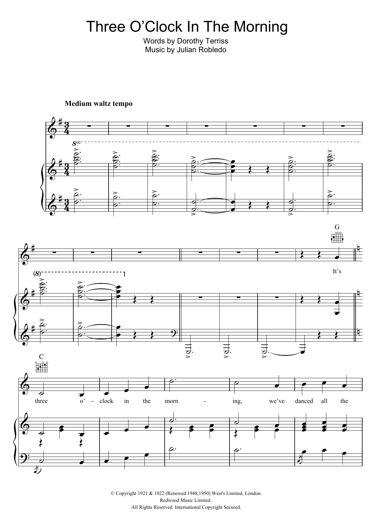 Learn to play John McCormack Three O'Clock In The Morning sheet music for Piano, Vocal & Guitar Chords in minutes. Price: 7.8900$ John McCormack Three O'Clock In The Morning sheet music notes and chords arranged for Piano, Vocal & Guitar Chords