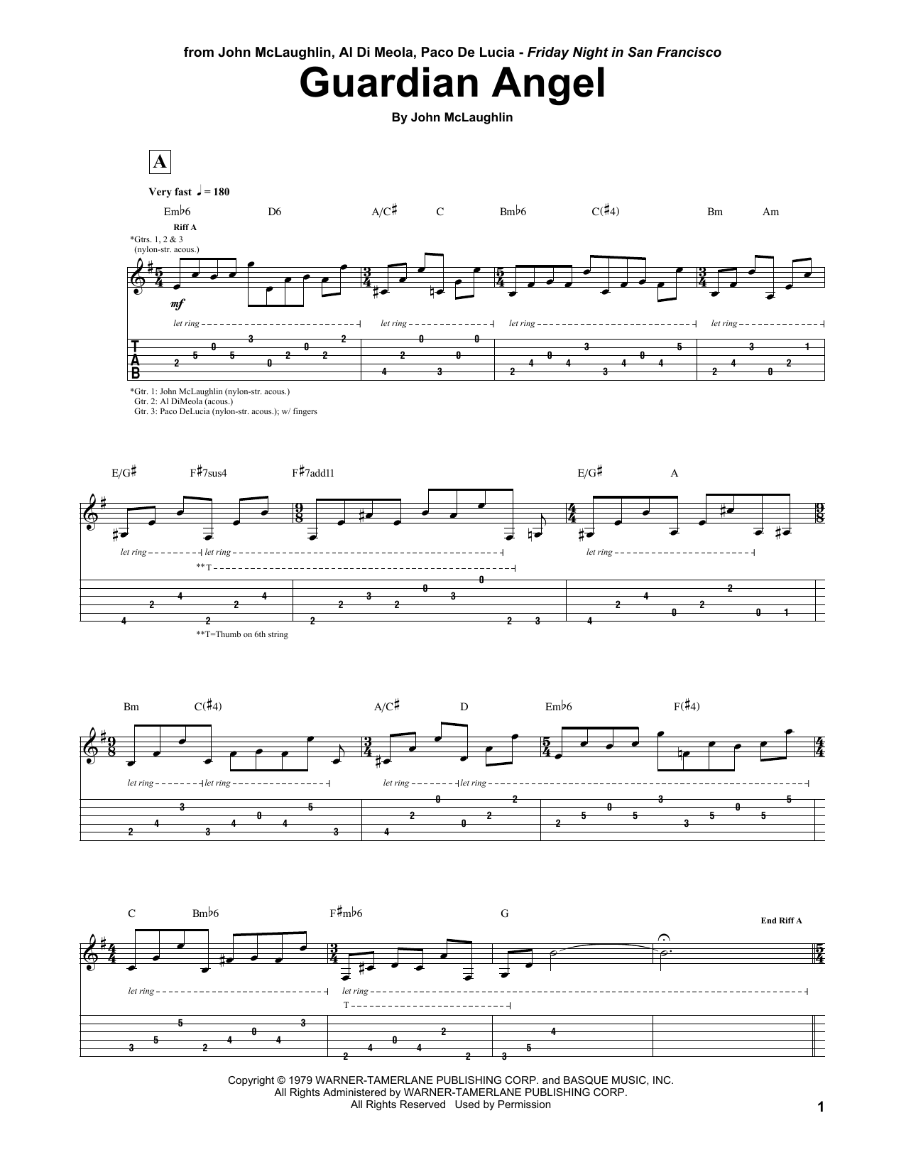 Learn to play John McLaughlin, Al Di Meola, Paco De Lucia Guardian Angel sheet music for Guitar Tab in minutes. Price: 7.8900$ John McLaughlin, Al Di Meola, Paco De Lucia Guardian Angel sheet music notes and chords arranged for Guitar Tab