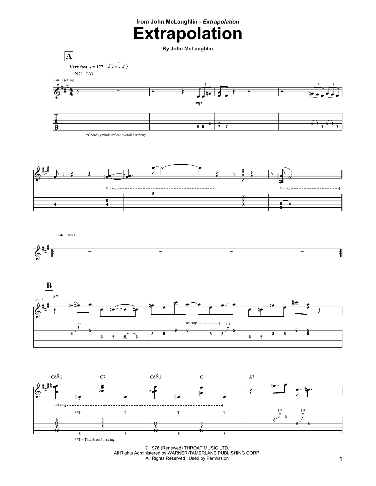 Learn to play John McLaughlin Extrapolation sheet music for Guitar Tab in minutes. Price: 7.8900$ John McLaughlin Extrapolation sheet music notes and chords arranged for Guitar Tab