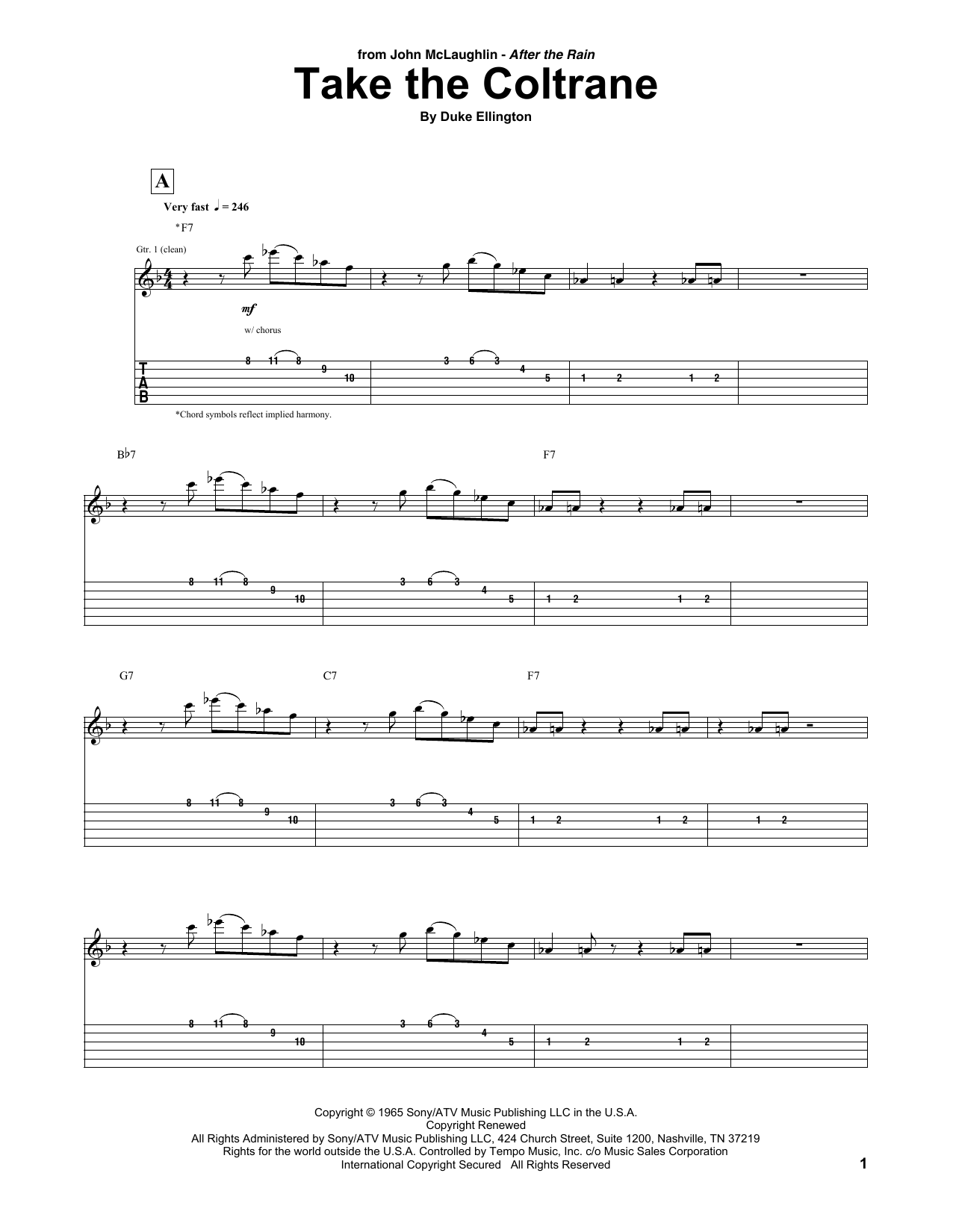 Learn to play John McLaughlin Take The Coltrane sheet music for Guitar Tab in minutes. Price: 7.8900$ John McLaughlin Take The Coltrane sheet music notes and chords arranged for Guitar Tab