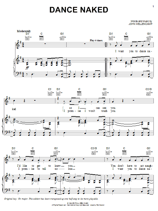 John Mellencamp Dance Naked sheet music notes and chords arranged for Piano, Vocal & Guitar Chords (Right-Hand Melody)