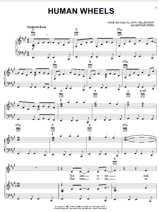 John Mellencamp Human Wheels sheet music notes and chords arranged for Piano, Vocal & Guitar Chords (Right-Hand Melody)