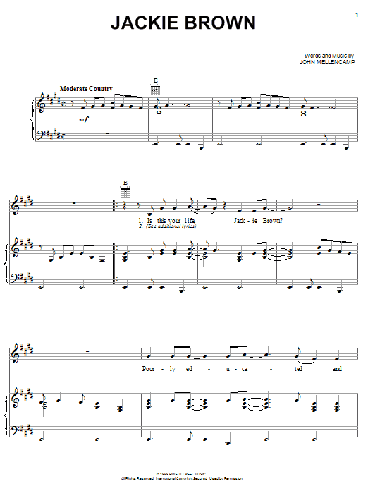 John Mellencamp Jackie Brown sheet music notes and chords arranged for Piano, Vocal & Guitar Chords (Right-Hand Melody)