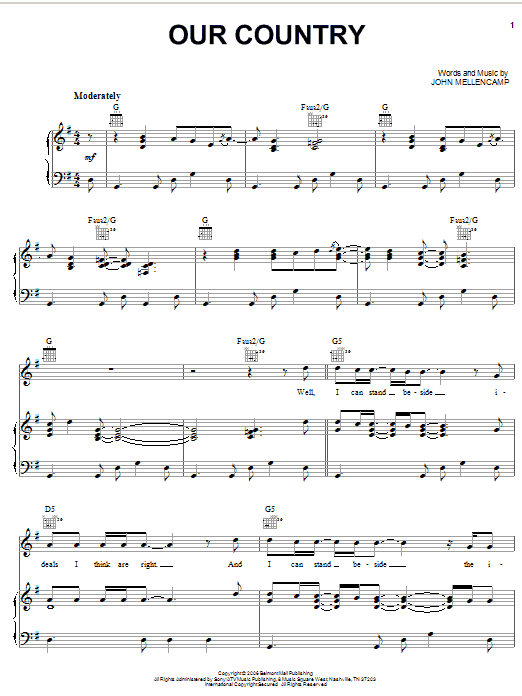 John Mellencamp Our Country sheet music notes and chords arranged for Piano, Vocal & Guitar Chords (Right-Hand Melody)