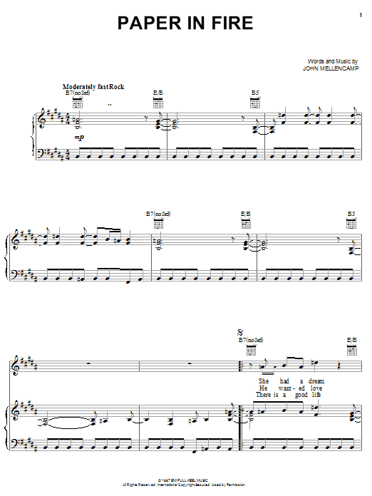 John Mellencamp Paper In Fire sheet music notes and chords arranged for Piano, Vocal & Guitar Chords (Right-Hand Melody)