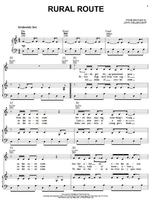 John Mellencamp Rural Route sheet music notes and chords arranged for Piano, Vocal & Guitar Chords (Right-Hand Melody)