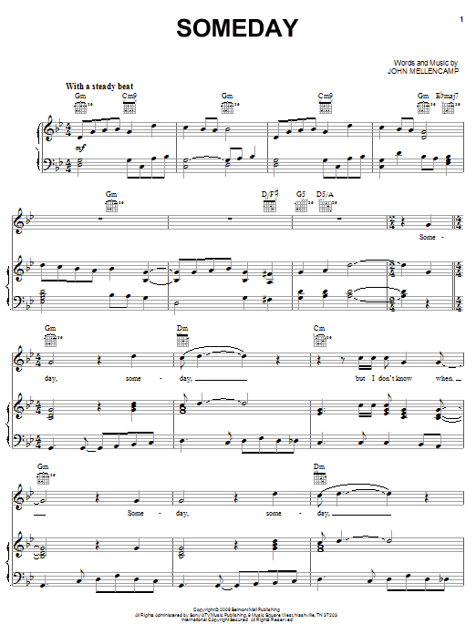 John Mellencamp Someday sheet music notes and chords arranged for Piano, Vocal & Guitar Chords (Right-Hand Melody)