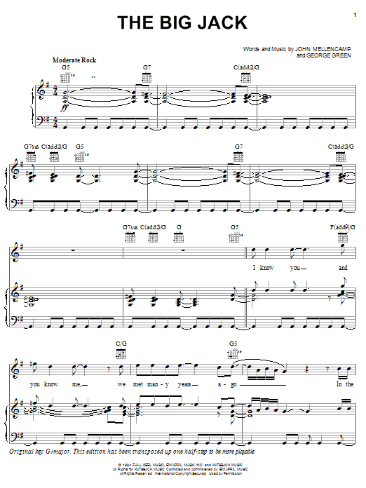 John Mellencamp The Big Jack sheet music notes and chords arranged for Piano, Vocal & Guitar Chords (Right-Hand Melody)