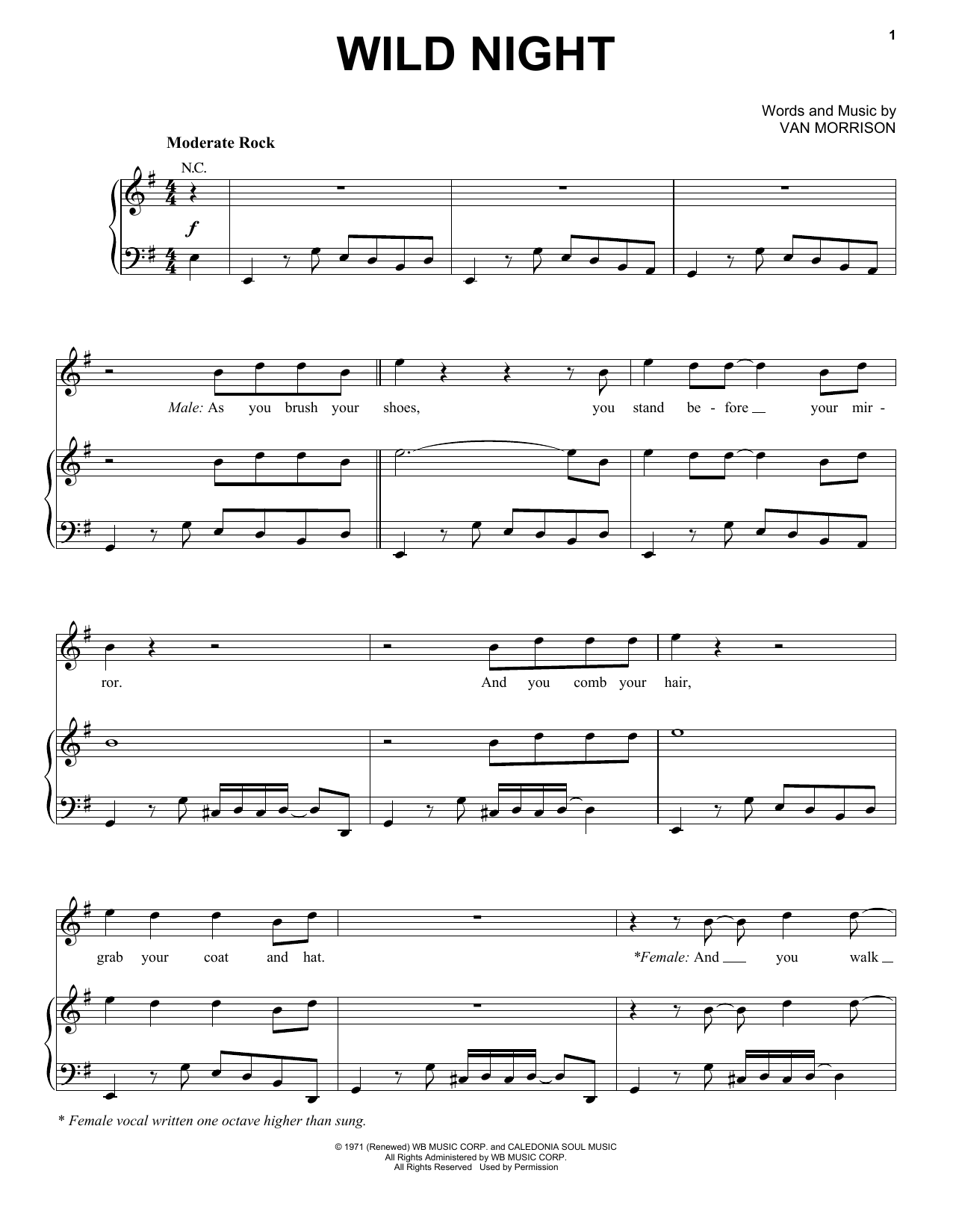 John Mellencamp Wild Night sheet music notes and chords. Download Printable PDF.