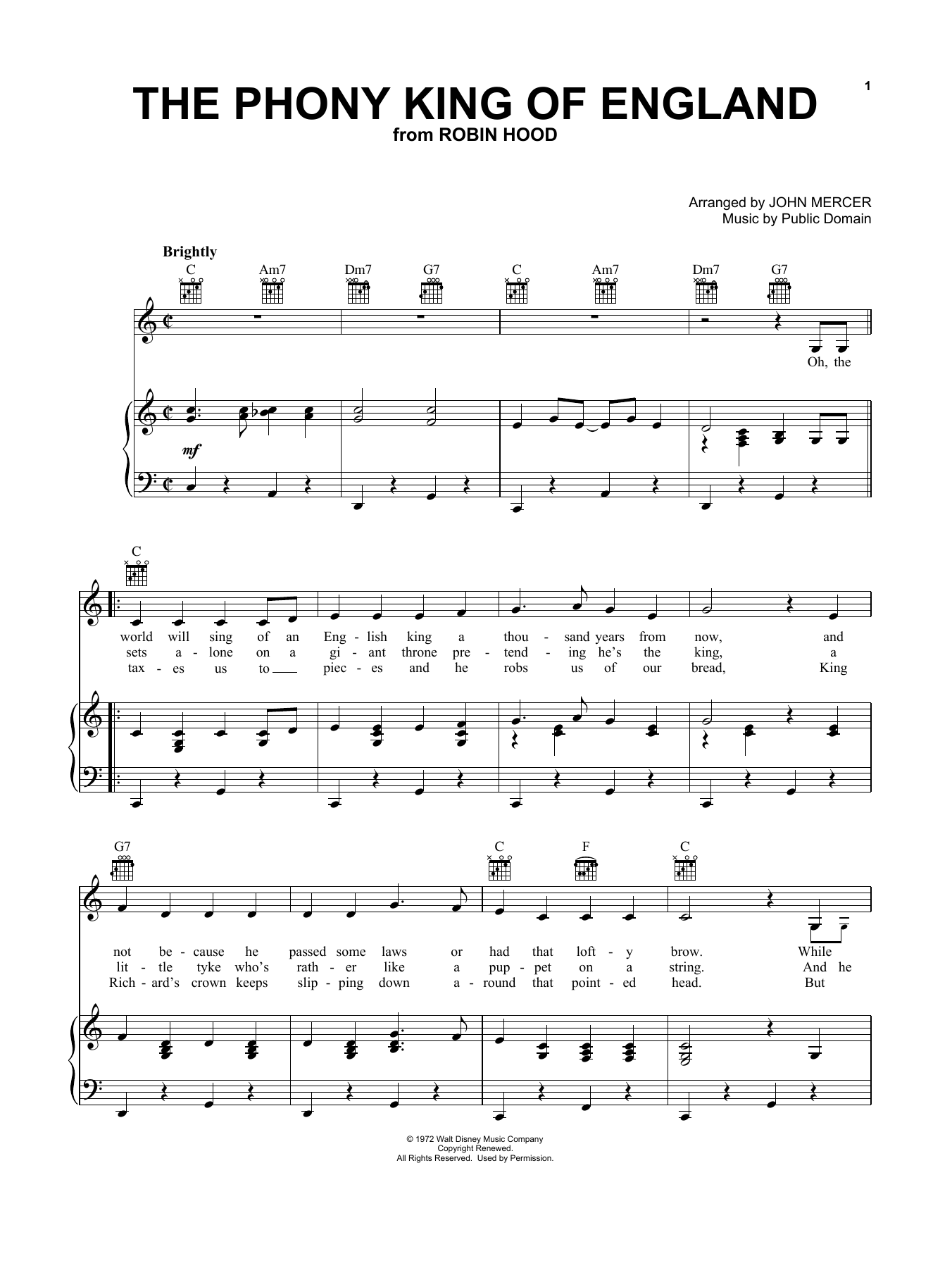 John Mercer (arr.) The Phony King Of England sheet music notes and chords. Download Printable PDF.