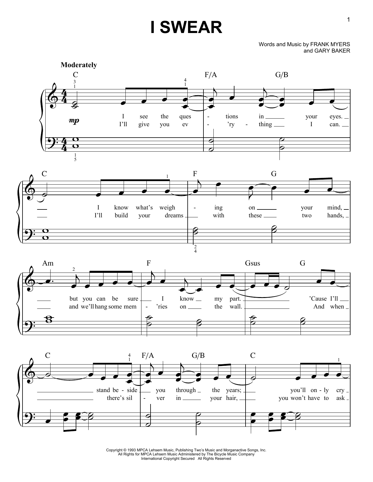 John Michael Montgomery I Swear sheet music notes and chords. Download Printable PDF.