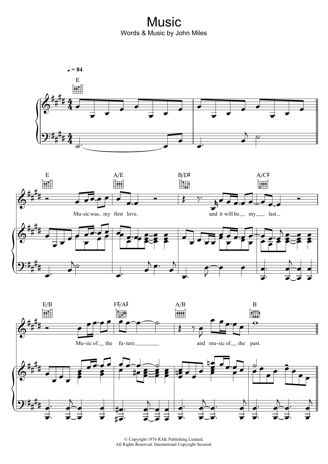 John Miles Music sheet music notes and chords. Download Printable PDF.