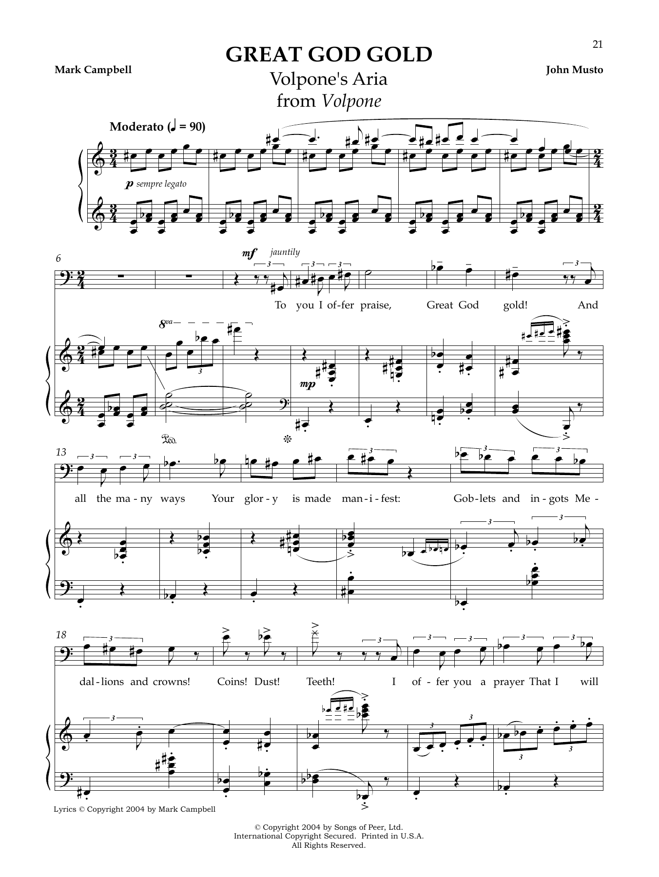 John Musto Great God Gold sheet music notes and chords. Download Printable PDF.