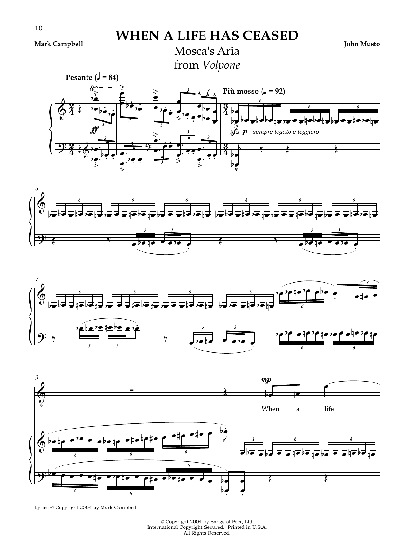 Learn to play John Musto When A Life Has Ceased sheet music for Piano & Vocal in minutes. Price: 6.9900$ John Musto When A Life Has Ceased sheet music notes and chords arranged for Piano & Vocal