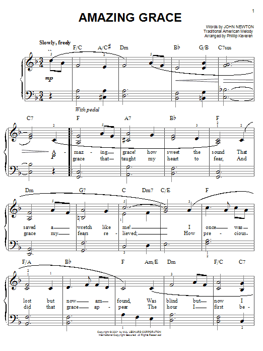 Traditional Amazing Grace sheet music notes and chords. Download Printable PDF.