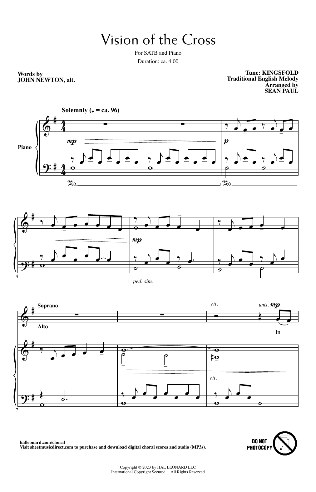 John Newton Vision Of The Cross (arr. Sean Paul) sheet music notes and chords. Download Printable PDF.