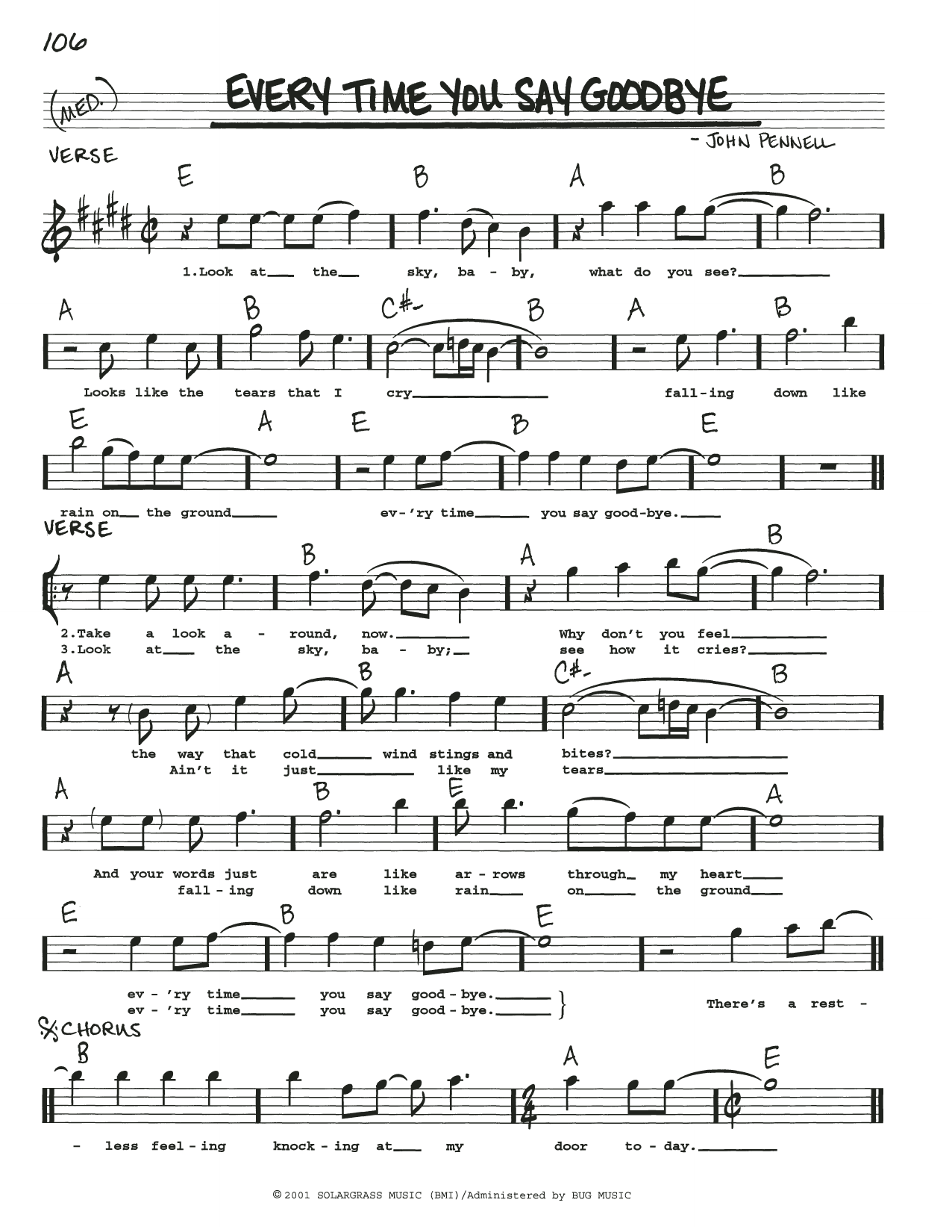 John Pennell Everytime You Say Goodbye sheet music notes and chords. Download Printable PDF.