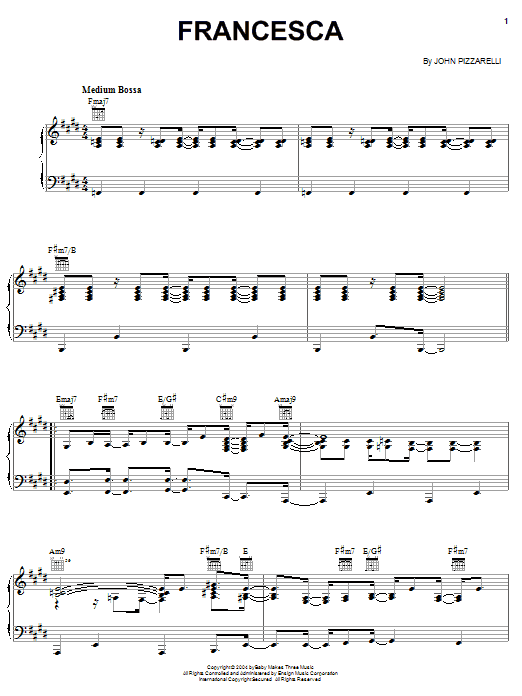 Learn to play John Pizzarelli Francesca sheet music for Piano, Vocal & Guitar Chords (Right-Hand Melody) in minutes. Price: 7.8900$ John Pizzarelli Francesca sheet music notes and chords arranged for Piano, Vocal & Guitar Chords (Right-Hand Melody)
