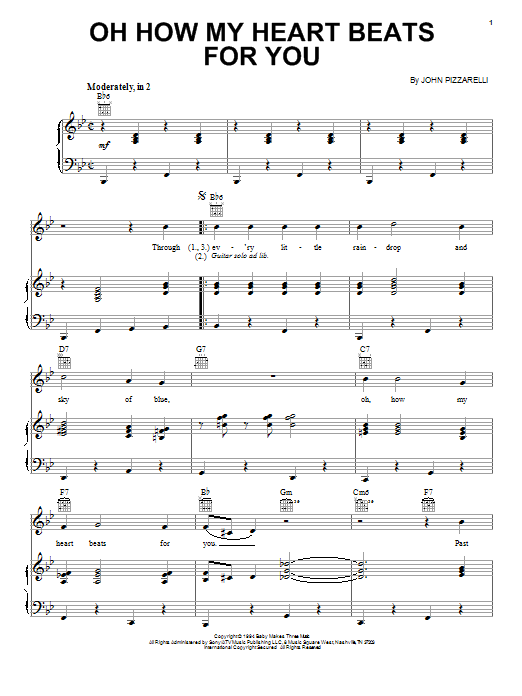 Learn to play John Pizzarelli Oh How My Heart Beats For You sheet music for Real Book – Melody & Chords in minutes. Price: 5.9900$ John Pizzarelli Oh How My Heart Beats For You sheet music notes and chords arranged for Real Book – Melody & Chords
