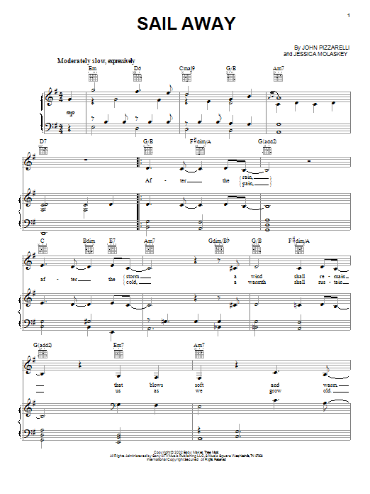 Learn to play John Pizzarelli Sail Away sheet music for Piano, Vocal & Guitar Chords (Right-Hand Melody) in minutes. Price: 7.8900$ John Pizzarelli Sail Away sheet music notes and chords arranged for Piano, Vocal & Guitar Chords (Right-Hand Melody)
