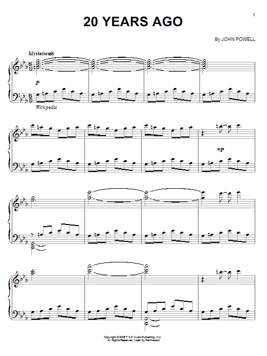 Learn to play John Powell 20 Years Ago sheet music for Piano Solo in minutes. Price: 7.8900$ John Powell 20 Years Ago sheet music notes and chords arranged for Piano Solo