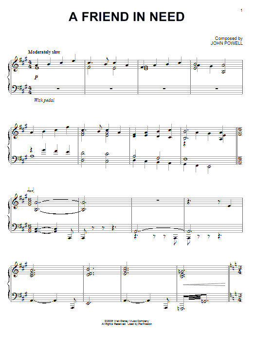 Learn to play John Powell A Friend In Need sheet music for Piano Solo in minutes. Price: 7.8900$ John Powell A Friend In Need sheet music notes and chords arranged for Piano Solo