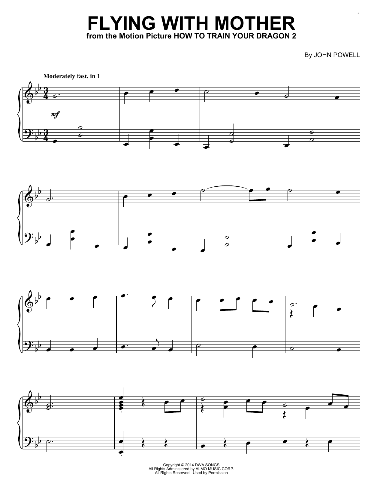 Learn to play John Powell Flying With Mother (from How to Train Your Dragon 2) sheet music for Piano Solo in minutes. Price: 7.8900$ John Powell Flying With Mother (from How to Train Your Dragon 2) sheet music notes and chords arranged for Piano Solo