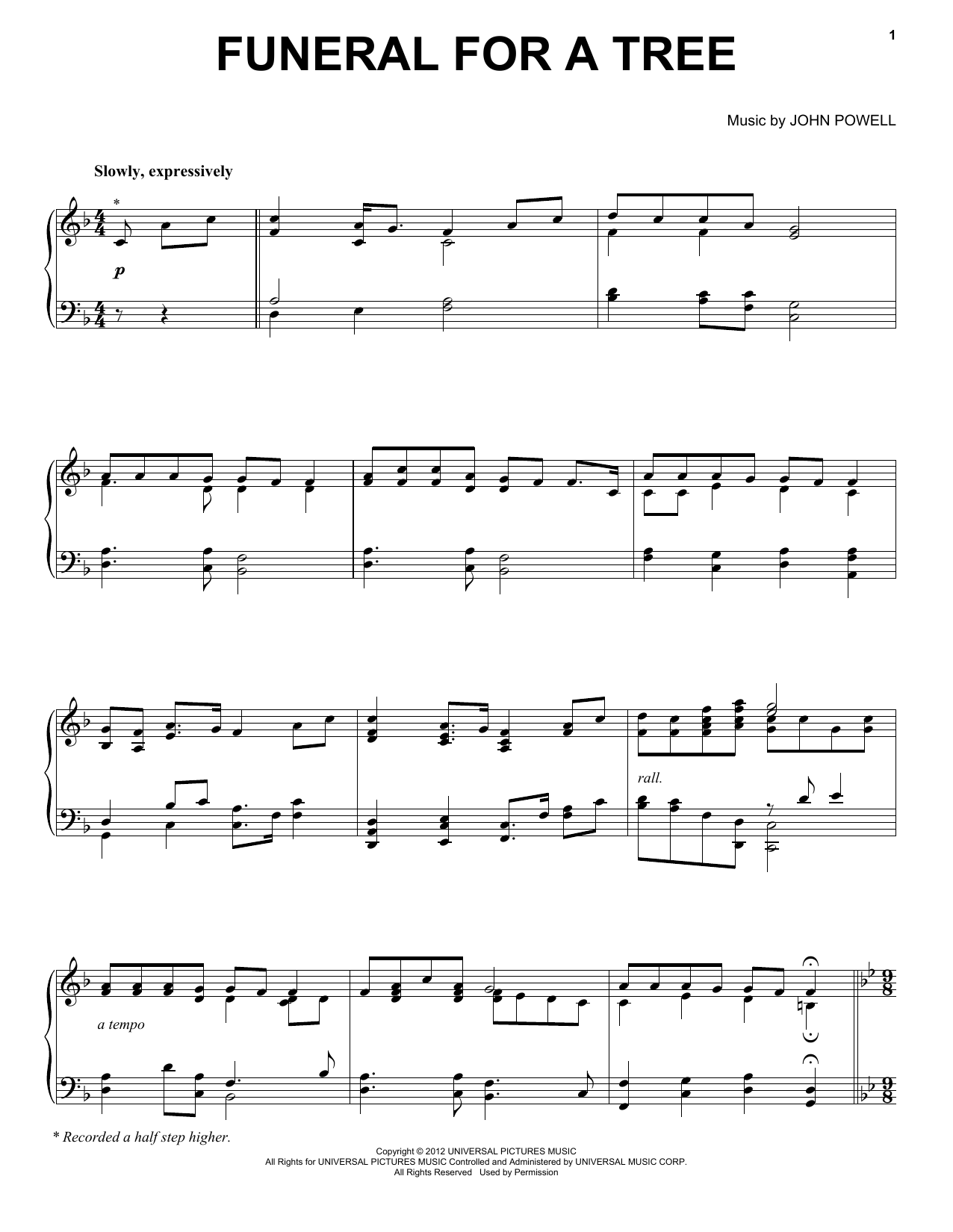 Learn to play John Powell Funeral For A Tree sheet music for Piano, Vocal & Guitar Chords (Right-Hand Melody) in minutes. Price: 7.8900$ John Powell Funeral For A Tree sheet music notes and chords arranged for Piano, Vocal & Guitar Chords (Right-Hand Melody)