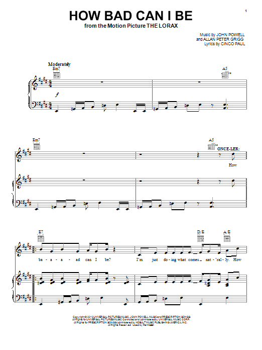 John Powell How Bad Can I Be sheet music notes and chords. Download Printable PDF.