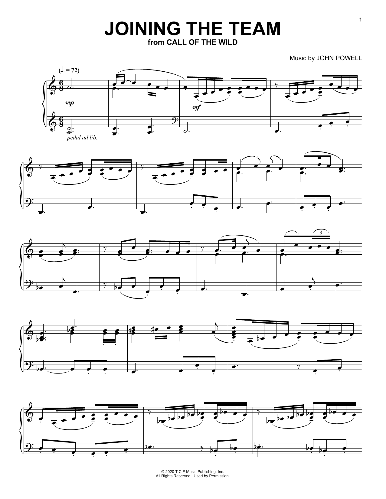 Learn to play John Powell Joining The Team (from The Call Of The Wild) (arr. Batu Sener) sheet music for Piano Solo in minutes. Price: 7.8900$ John Powell Joining The Team (from The Call Of The Wild) (arr. Batu Sener) sheet music notes and chords arranged for Piano Solo