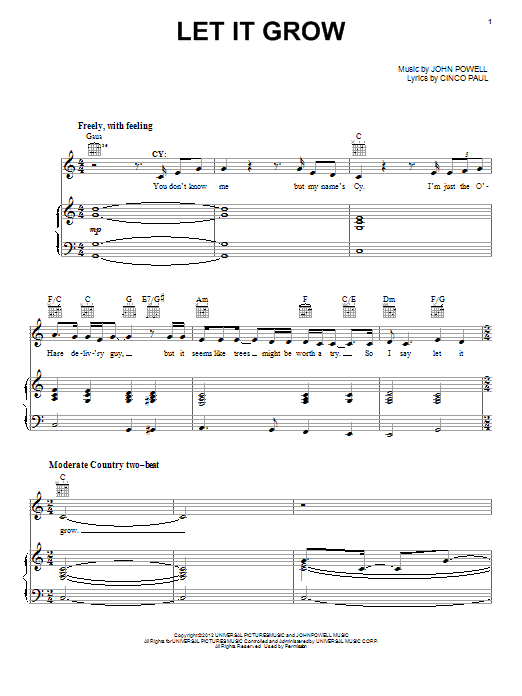 John Powell Let It Grow sheet music notes and chords. Download Printable PDF.