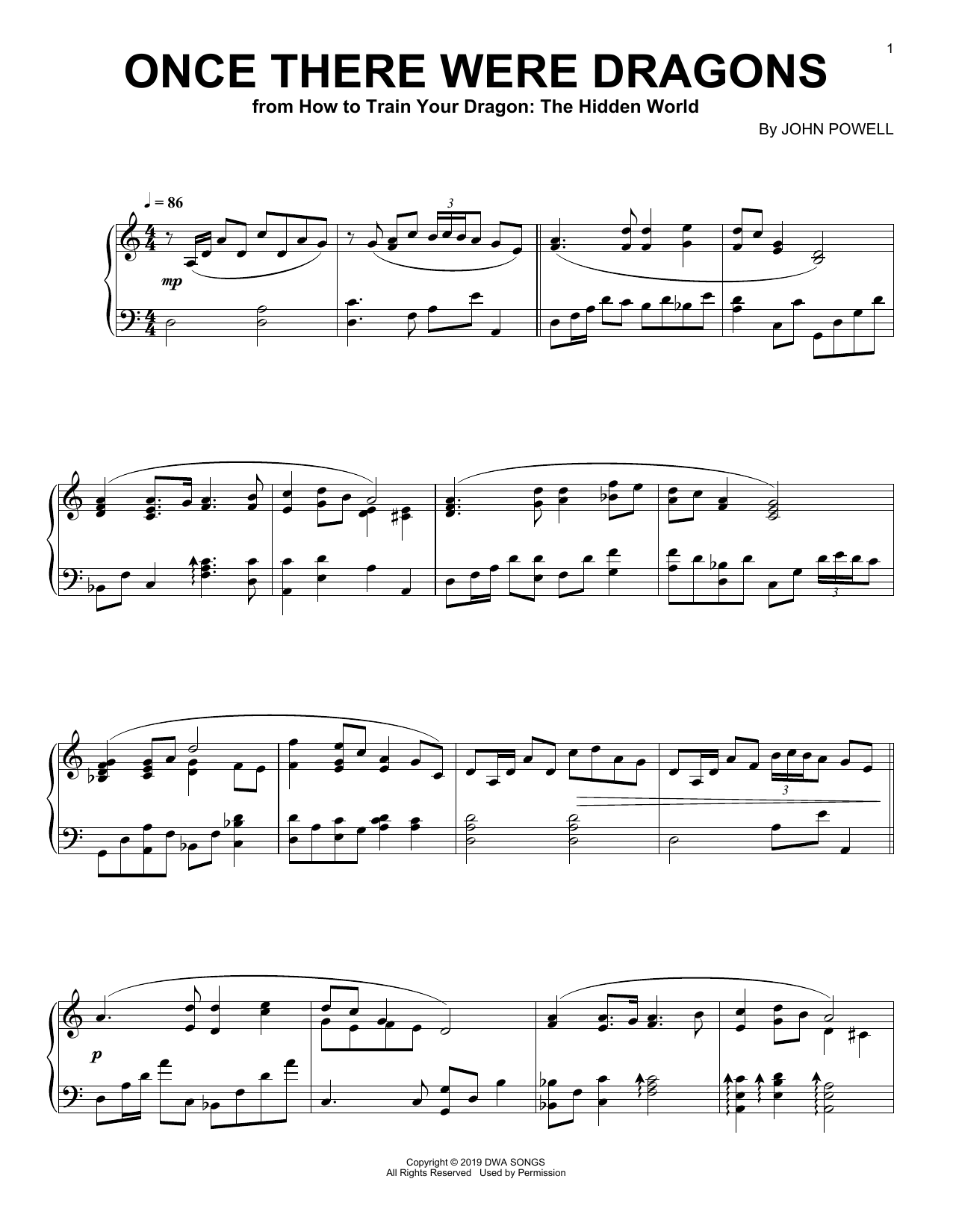 John Powell Once There Were Dragon (from How to Train Your Dragon: The Hidden World) sheet music notes and chords. Download Printable PDF.