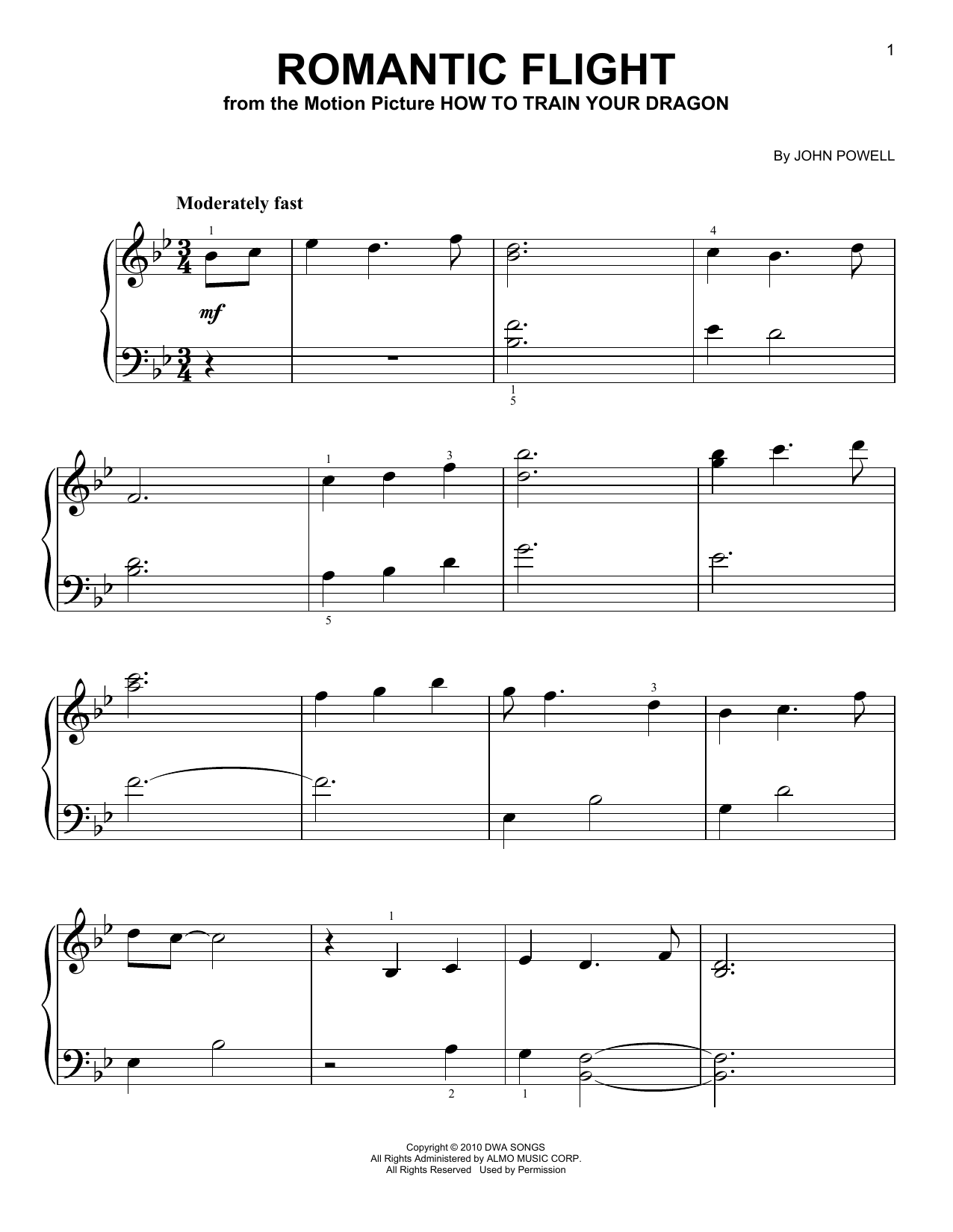 John Powell Romantic Flight (from How to Train Your Dragon) sheet music notes and chords. Download Printable PDF.