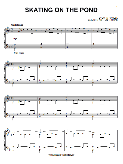 Learn to play John Powell Skating On The Pond sheet music for Piano Solo in minutes. Price: 7.8900$ John Powell Skating On The Pond sheet music notes and chords arranged for Piano Solo