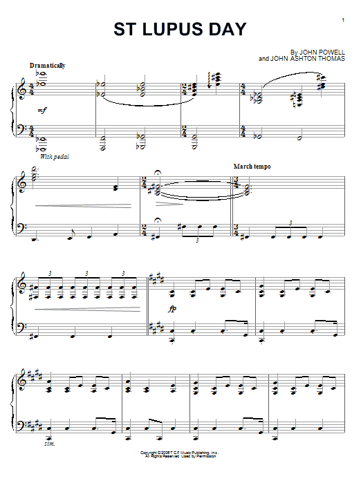 Learn to play John Powell St Lupus Day sheet music for Piano Solo in minutes. Price: 7.8900$ John Powell St Lupus Day sheet music notes and chords arranged for Piano Solo